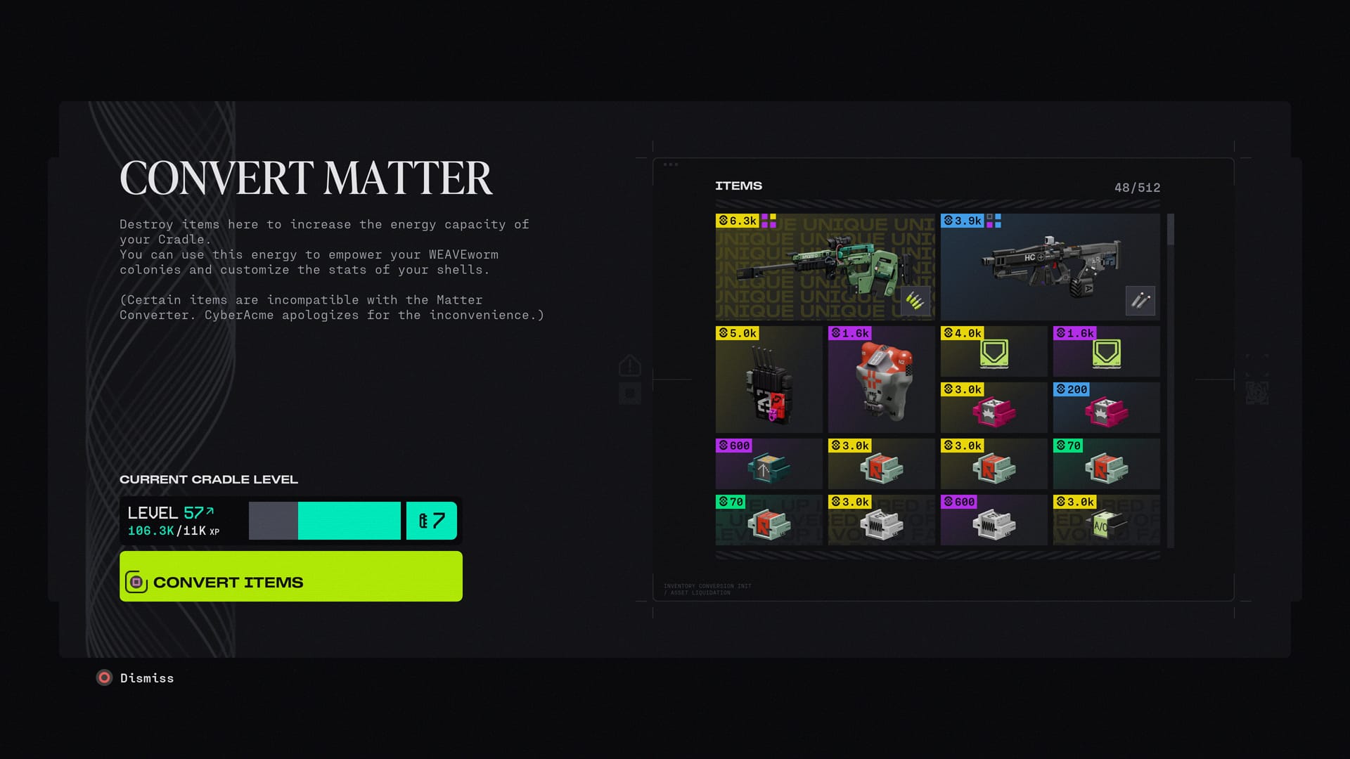 Marathon Convert Matter screen
