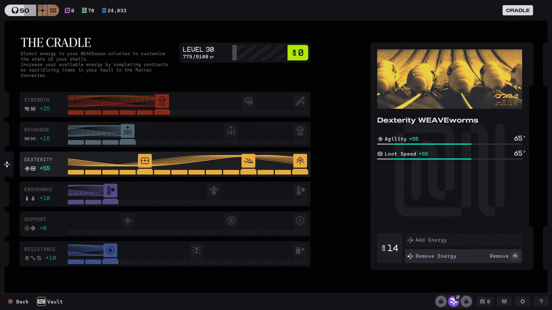 Marathon Cradle screen with Runner stats